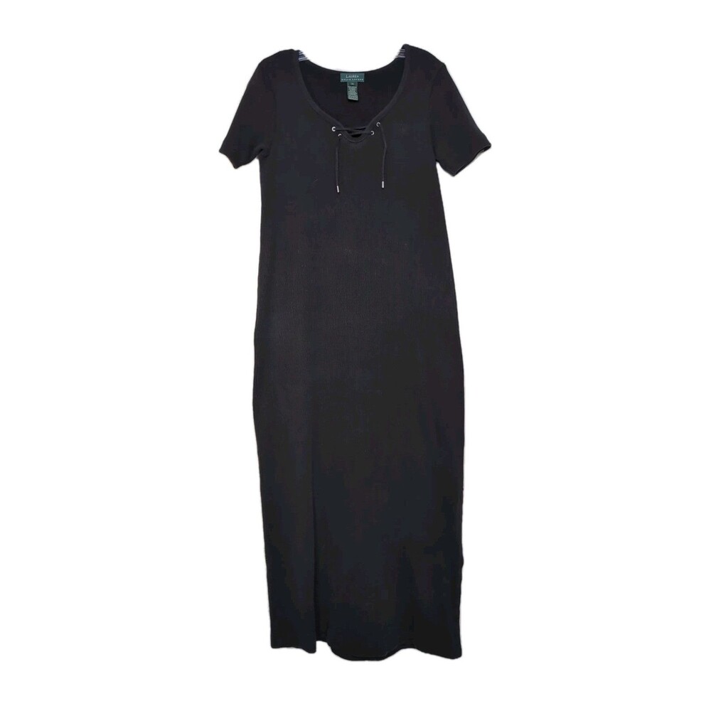 Lauren Ralph Lauren Ribbed Knit Maxi Dress Size Medium Women’s Black Stretch